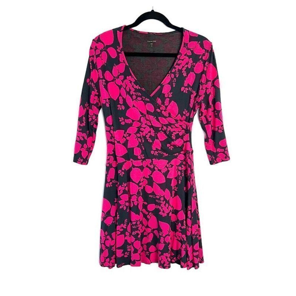 Garnet Hill Brianna Wrap Dress Pink Gray Floral Floral Print 3/4 sleeves M